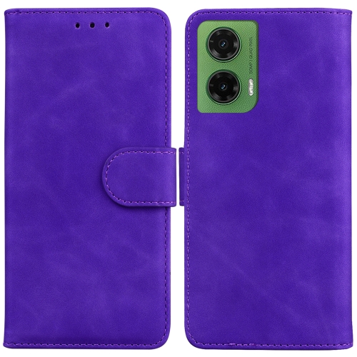 

For Motorola Moto G35 Skin Feel Pure Color Flip Leather Phone Case(Purple)