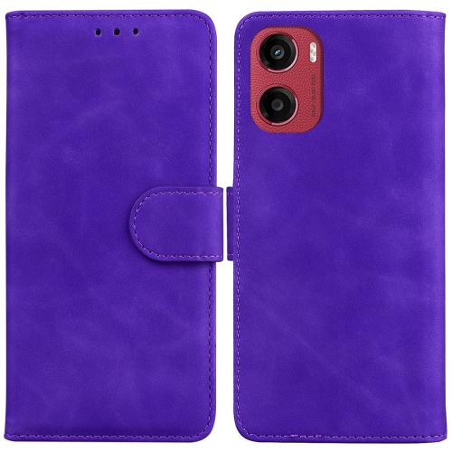 

For Motorola Moto G05 / E15 Skin Feel Pure Color Flip Leather Phone Case(Purple)