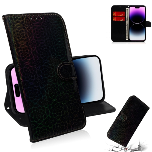 

For iPhone 15 Pro Colorful Magnetic Buckle Leather Phone Case(Black)