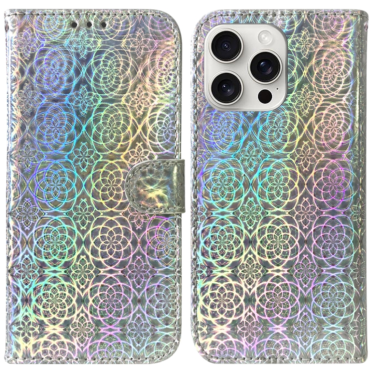 

For iPhone 16 Pro Colorful Magnetic Buckle Leather Phone Case(Silver)