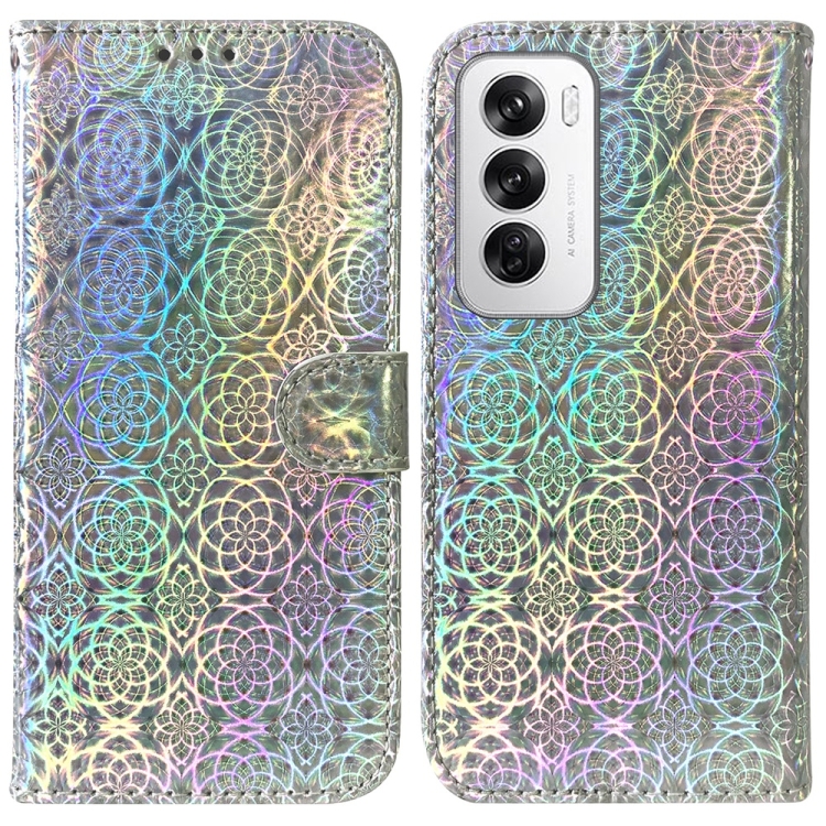 

For OPPO Reno12 5G Global Colorful Magnetic Buckle Leather Phone Case(Silver)