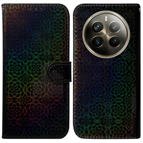 

For Realme 12 Pro+ Global Colorful Magnetic Buckle Leather Phone Case(Black)