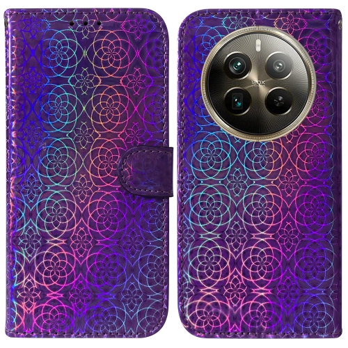 

For Realme 12 Pro+ Global Colorful Magnetic Buckle Leather Phone Case(Purple)