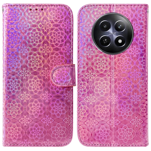 

For Realme 12 5G Colorful Magnetic Buckle Leather Phone Case(Pink)