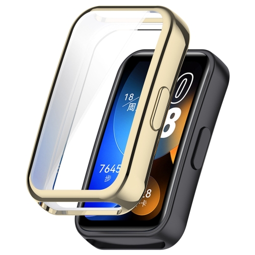 For Huawei Band 8 Full Coverage TPU Electroplating Watch Protective Case(Light Gold) for xiaomi mi band 8 sports two color silicone watch band light green white