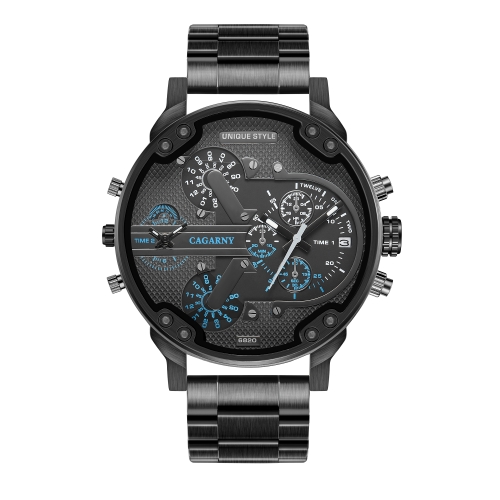 

CAGARNY 6820 Men Dual Movement Blue Face Steel Strap Quartz Watch(Black)