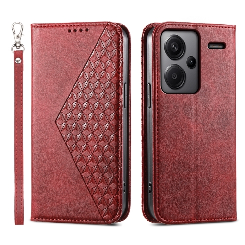

For Xiaomi Redmi Note 13 Pro+ Cubic Grid Calf Texture Magnetic Leather Phone Case(Red)