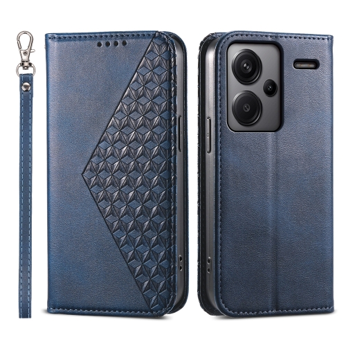 

For Xiaomi Redmi Note 13 Pro+ Cubic Grid Calf Texture Magnetic Leather Phone Case(Blue)