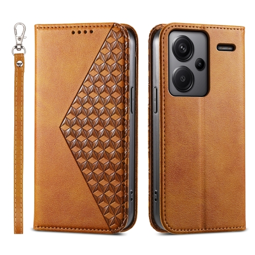 

For Xiaomi Redmi Note 13 Pro+ Cubic Grid Calf Texture Magnetic Leather Phone Case(Yellow)