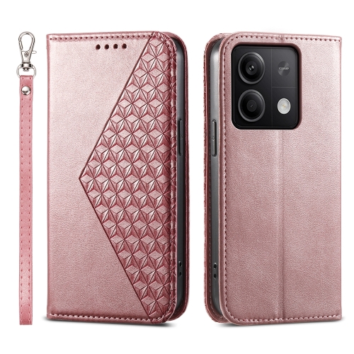 

For Xiaomi Redmi Note 13 5G Cubic Grid Calf Texture Magnetic Leather Phone Case(Rose Gold)