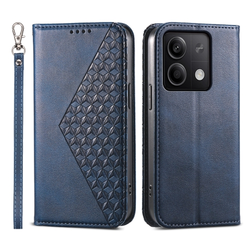 

For Xiaomi Redmi Note 13 5G Cubic Grid Calf Texture Magnetic Leather Phone Case(Blue)