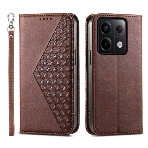 

For Xiaomi Redmi Note 13 Pro 5G Cubic Grid Calf Texture Magnetic Leather Phone Case(Brown)