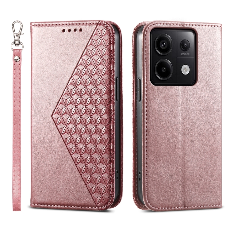 

For Xiaomi Redmi Note 13 Pro 5G Cubic Grid Calf Texture Magnetic Leather Phone Case(Rose Gold)