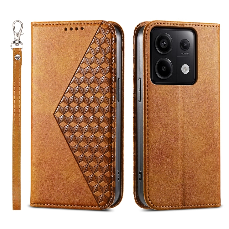 

For Xiaomi Redmi Note 13 Pro 5G Cubic Grid Calf Texture Magnetic Leather Phone Case(Yellow)