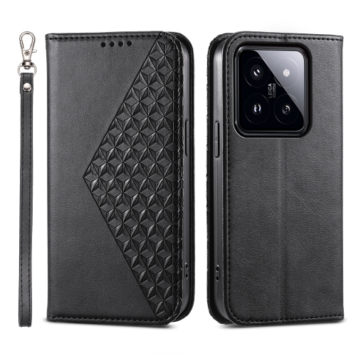 

For Xiaomi 14 Pro Cubic Grid Calf Texture Magnetic Leather Phone Case(Black)