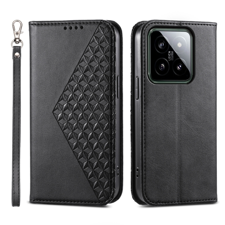 

For Xiaomi 14 Cubic Grid Calf Texture Magnetic Leather Phone Case(Black)