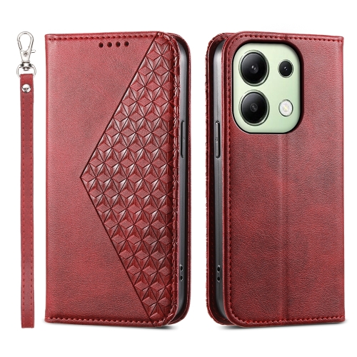 

For Xiaomi Redmi Note 13 4G Cubic Grid Calf Texture Magnetic Leather Phone Case(Red)