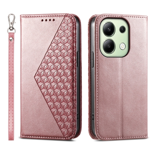 

For Xiaomi Redmi Note 13 4G Cubic Grid Calf Texture Magnetic Leather Phone Case(Rose Gold)