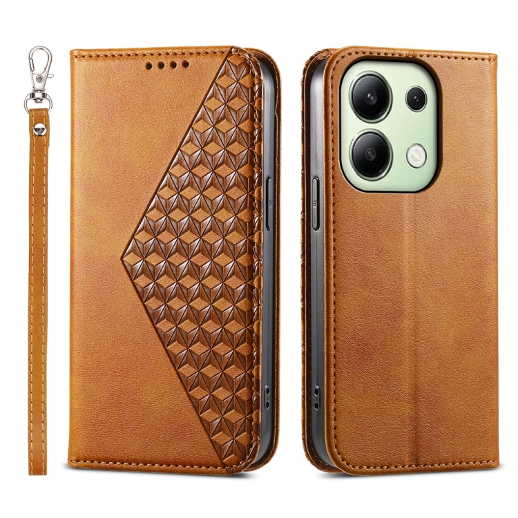 

For Xiaomi Redmi Note 13 4G Cubic Grid Calf Texture Magnetic Leather Phone Case(Yellow)