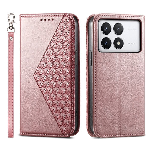

For Xiaomi Poco X6 Pro 5G Cubic Grid Calf Texture Magnetic Leather Phone Case(Rose Gold)