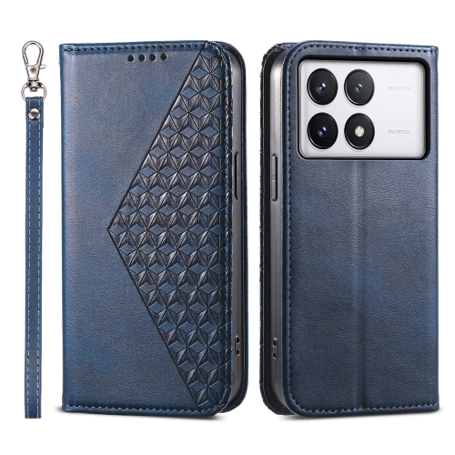 

For Xiaomi Poco X6 Pro 5G Cubic Grid Calf Texture Magnetic Leather Phone Case(Blue)