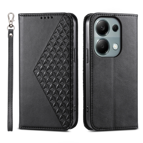 

For Xiaomi Redmi Note 13 Pro 4G Cubic Grid Calf Texture Magnetic Leather Phone Case(Black)