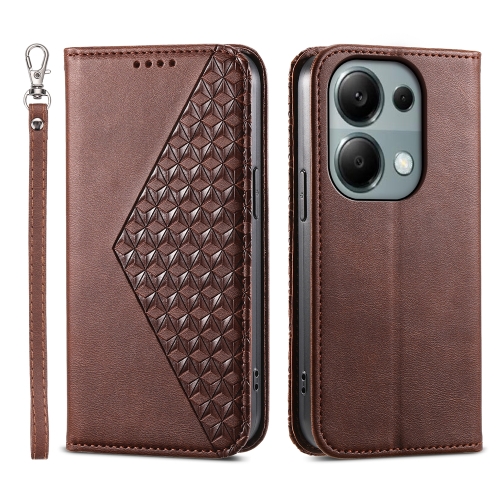 

For Xiaomi Redmi Note 13 Pro 4G Cubic Grid Calf Texture Magnetic Leather Phone Case(Brown)