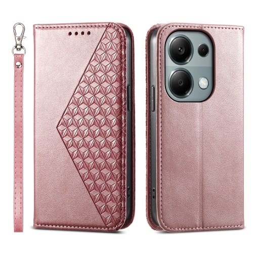 

For Xiaomi Redmi Note 13 Pro 4G Cubic Grid Calf Texture Magnetic Leather Phone Case(Rose Gold)