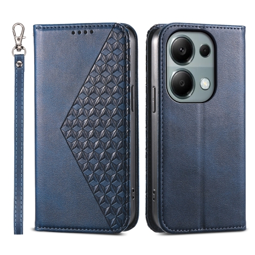 

For Xiaomi Redmi Note 13 Pro 4G Cubic Grid Calf Texture Magnetic Leather Phone Case(Blue)