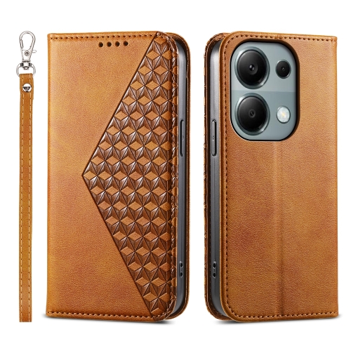 

For Xiaomi Redmi Note 13 Pro 4G Cubic Grid Calf Texture Magnetic Leather Phone Case(Yellow)
