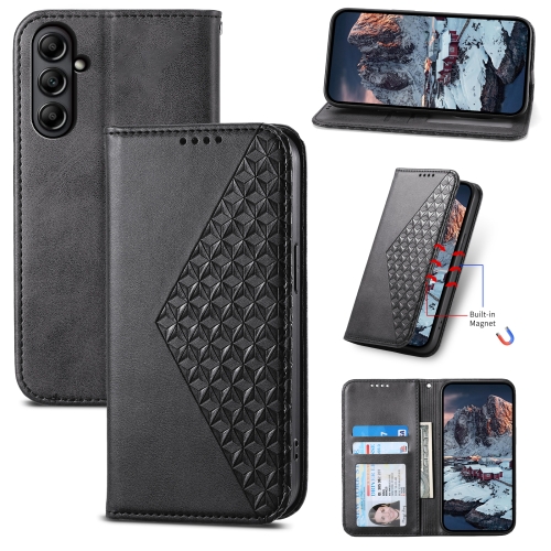 

For Samsung Galaxy A25 Cubic Grid Calf Texture Magnetic Leather Phone Case(Black)