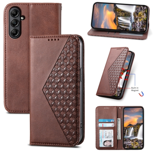 

For Samsung Galaxy A25 Cubic Grid Calf Texture Magnetic Leather Phone Case(Brown)