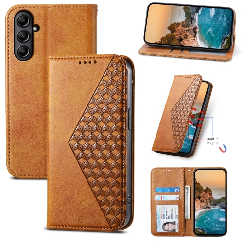 

For Samsung Galaxy A25 Cubic Grid Calf Texture Magnetic Leather Phone Case(Yellow)