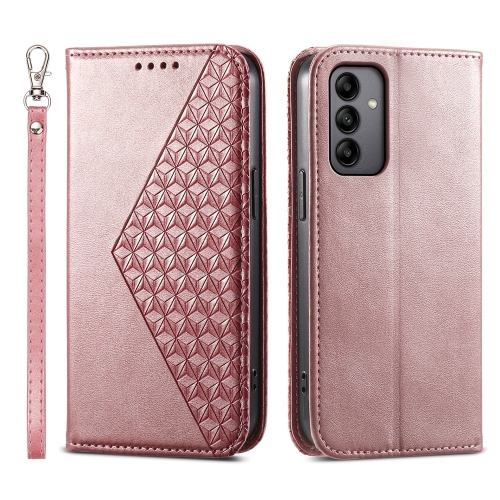 

For Samsung Galaxy A05s Cubic Grid Calf Texture Magnetic Leather Phone Case(Rose Gold)