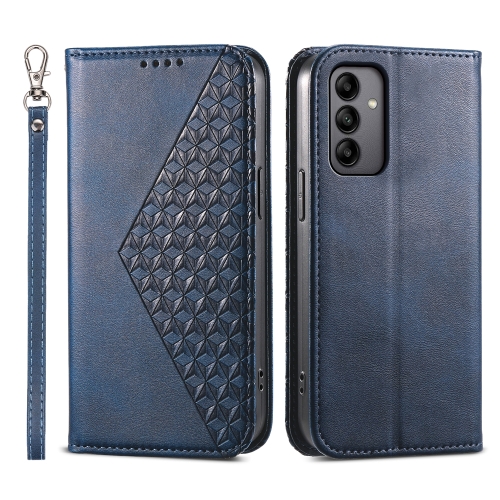 

For Samsung Galaxy A05s Cubic Grid Calf Texture Magnetic Leather Phone Case(Blue)