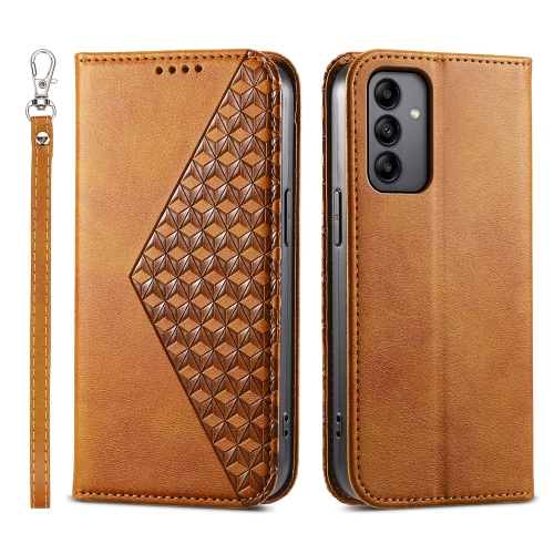 

For Samsung Galaxy A05s Cubic Grid Calf Texture Magnetic Leather Phone Case(Yellow)