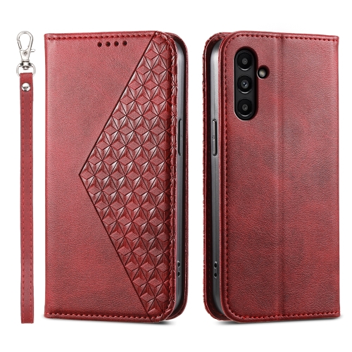

For Samsung Galaxy A15 Cubic Grid Calf Texture Magnetic Leather Phone Case(Red)