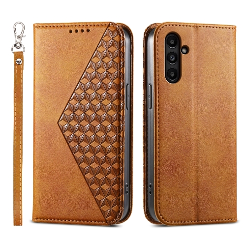 

For Samsung Galaxy A15 Cubic Grid Calf Texture Magnetic Leather Phone Case(Yellow)