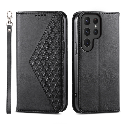 

For Samsung Galaxy S24 Ultra 5G Cubic Grid Calf Texture Magnetic Leather Phone Case(Black)