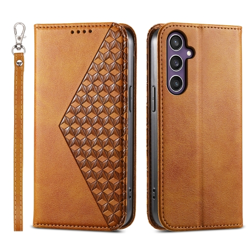 

For Samsung Galaxy S24+ 5G Cubic Grid Calf Texture Magnetic Leather Phone Case(Yellow)