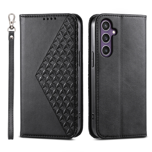 

For Samsung Galaxy S24 5G Cubic Grid Calf Texture Magnetic Leather Phone Case(Black)