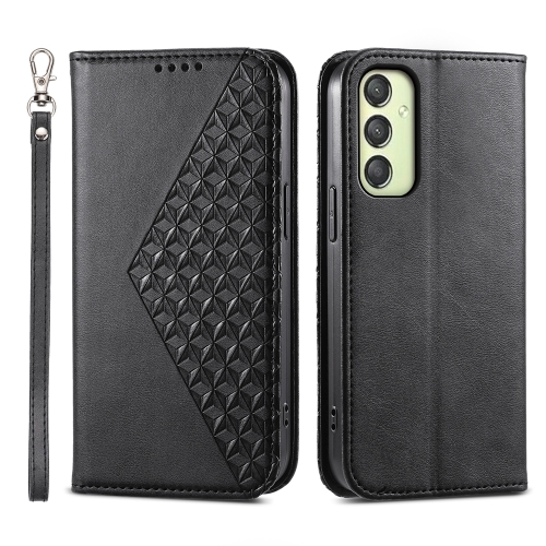 

For Samsung Galaxy A25 5G Global Cubic Grid Calf Texture Magnetic Leather Phone Case(Black)