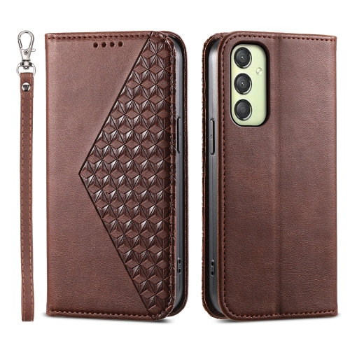 

For Samsung Galaxy A25 5G Global Cubic Grid Calf Texture Magnetic Leather Phone Case(Brown)