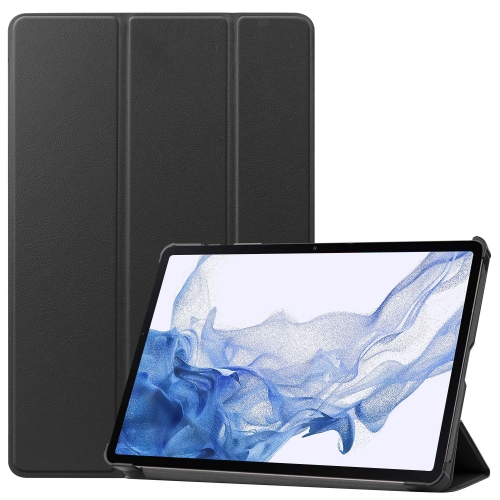 

For Samsung Galaxy Tab S9 Custer Pure Color 3-Fold Holder Smart Leather Tablet Case(Black)