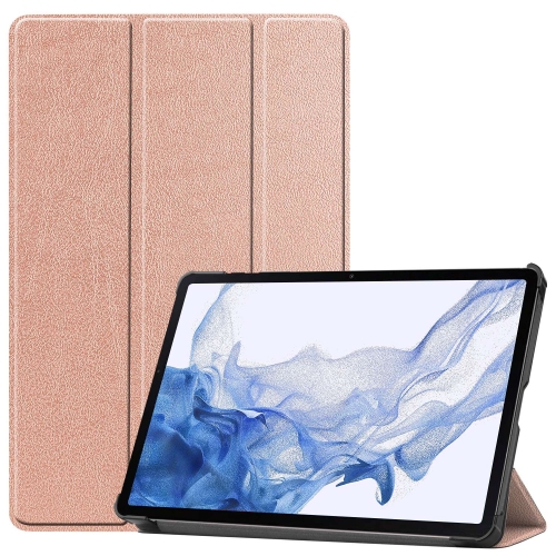 

For Samsung Galaxy Tab S9 Custer Pure Color 3-Fold Holder Smart Leather Tablet Case(Rose Gold)