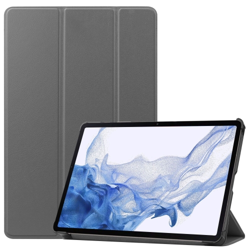 

For Samsung Galaxy Tab S9 Custer Pure Color 3-Fold Holder Smart Leather Tablet Case(Grey)