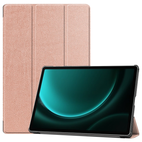 

For Samsung Galaxy Tab S9 FE+ Custer Pure Color 3-Fold Holder Smart Leather Tablet Case(Rose Gold)