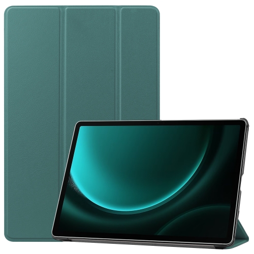 

For Samsung Galaxy Tab S9 FE+ Custer Pure Color 3-Fold Holder Smart Leather Tablet Case(Dark Green)