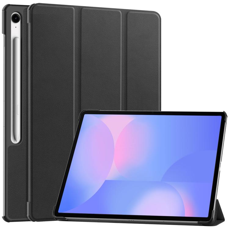 

For Samsung Galaxy Tab S10 FE+ Custer Pure Color 3-Fold Holder Smart Leather Tablet Case(Black)