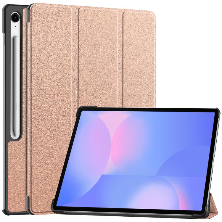 

For Samsung Galaxy Tab S10 FE+ Custer Pure Color 3-Fold Holder Smart Leather Tablet Case(Rose Gold)